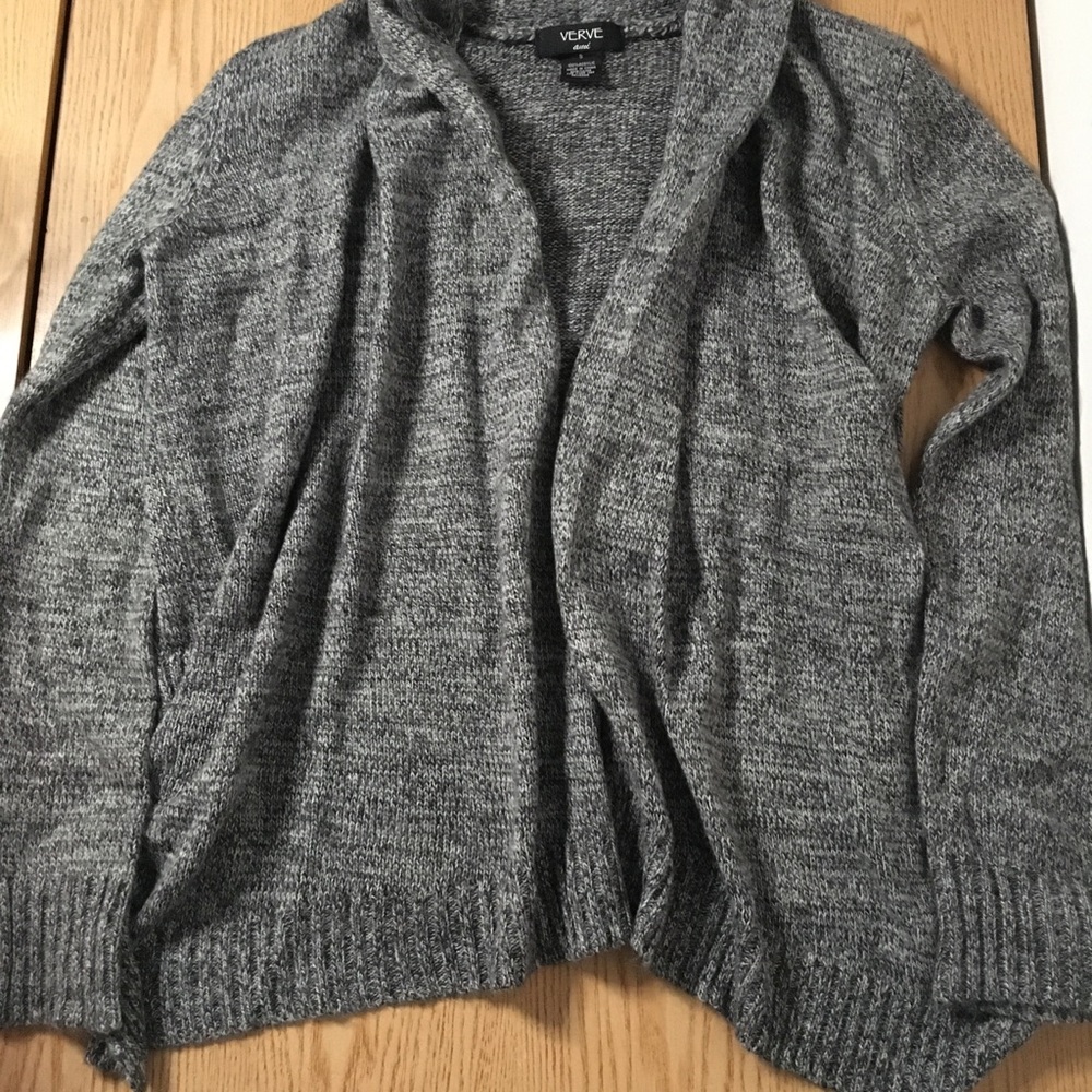 #3 Womens Verve Ami Gray Black White Marble Cardigan Sweater Stretchy Size Small